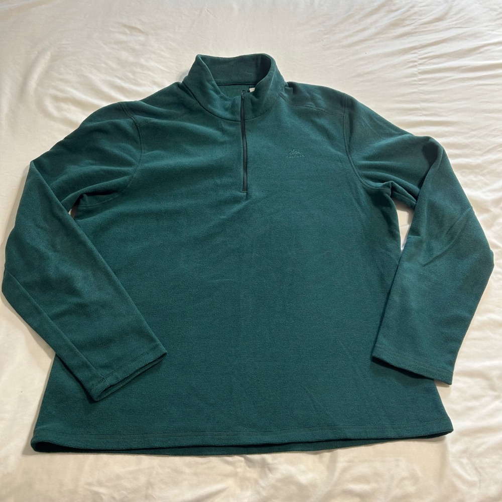 Quechua Decathlon Mens XL Green Quarter Zip Microfleece Pullover Sweater 72435